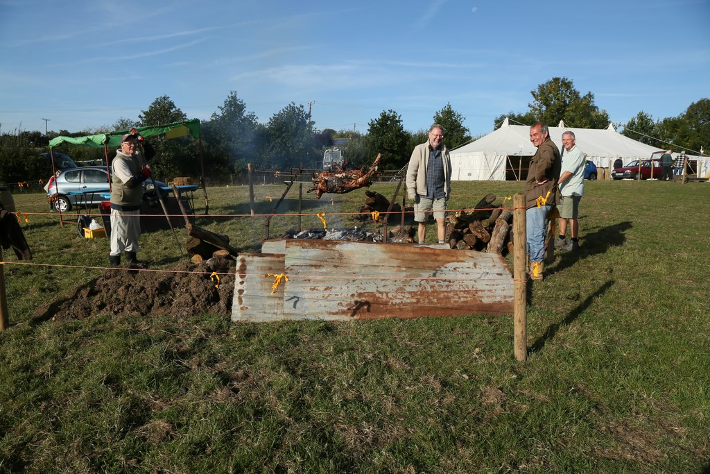 Colyford Goose Fayre 2018 hog roast aflame