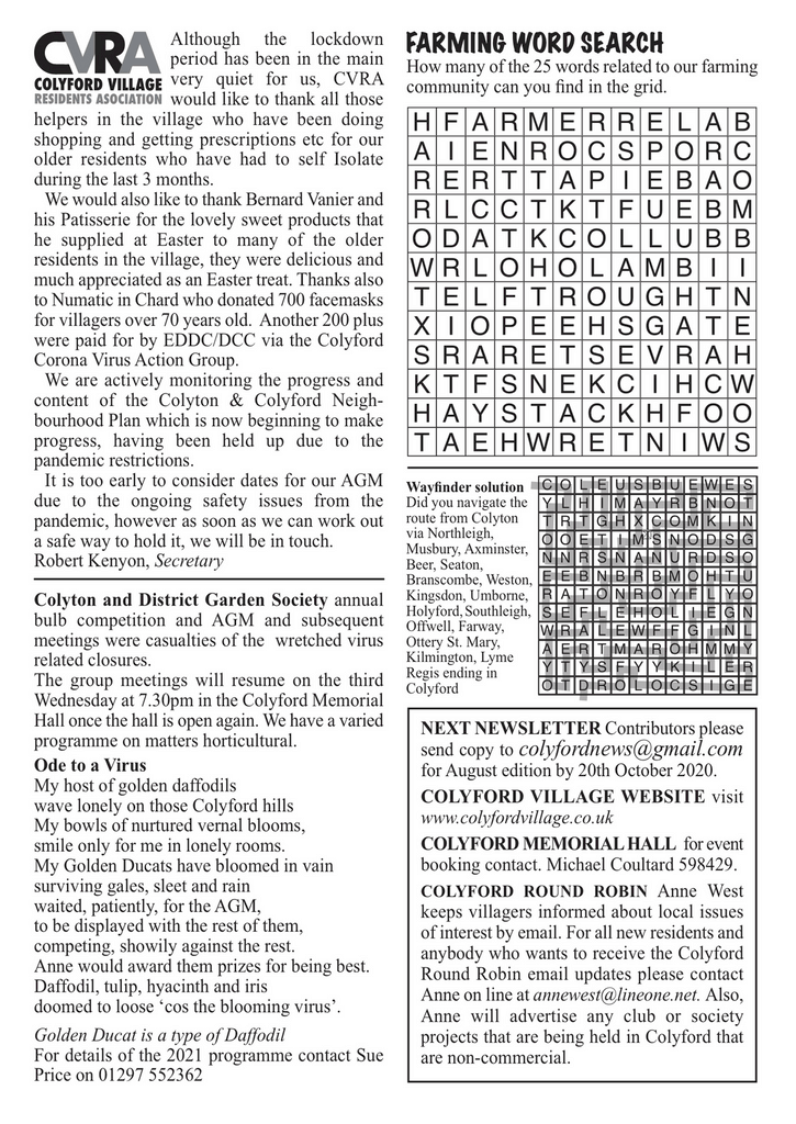 The Colyford Village Newsletter August 2020 3
