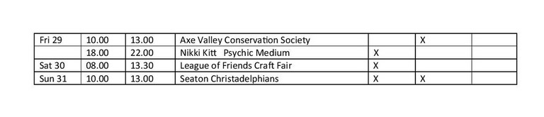 Colyford Memorial Hall Bookings 2