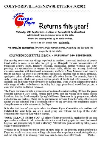 Colyford Village Newsletter Colyford Village Newsletter August 2022 1