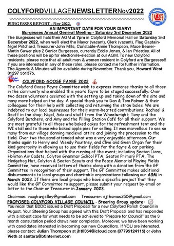 Colyford Village Newsletter Colyford Village Newsletter November 2022 1